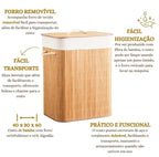 Cesto de Roupa de Bambu com Tampa e Forro