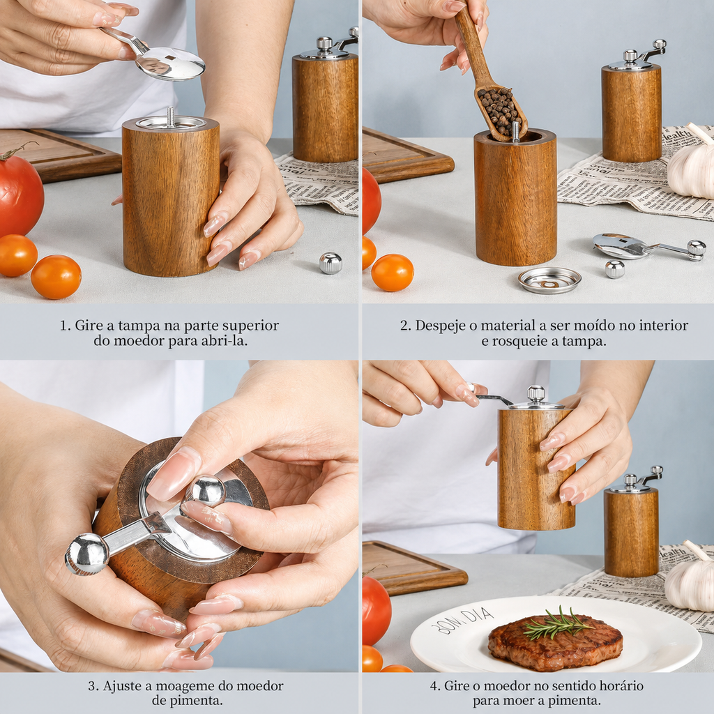 Moedor de Pimenta Manual de Madeira com Manivela
