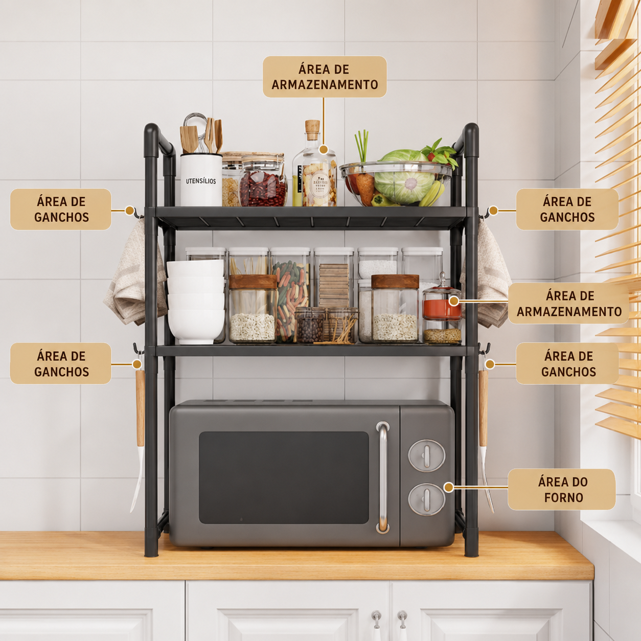 Organizador de Bancada Expansível para Micro-ondas
