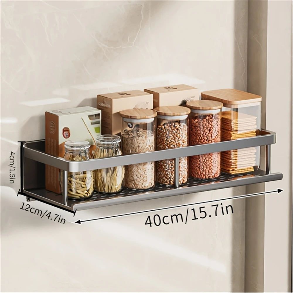 Rack de armazenamento multifuncional com haste, prateleira de temperos, parede, itens de cozinha, 1