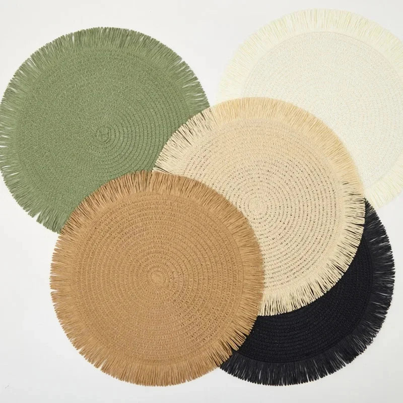 Sousplats Trançados com Franjas para Cozinha e Sala de Jantar, Resistentes ao Calor, Estilo Minimalista com Base Antiderrapante