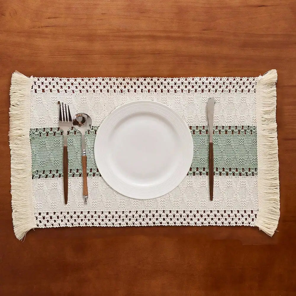1/4/6 peças de Jogos Americanos Retangulares Estilo Fazenda, com Borlas Tecidas. Ideal para Decorar Mesas de Jantar e Cozinha