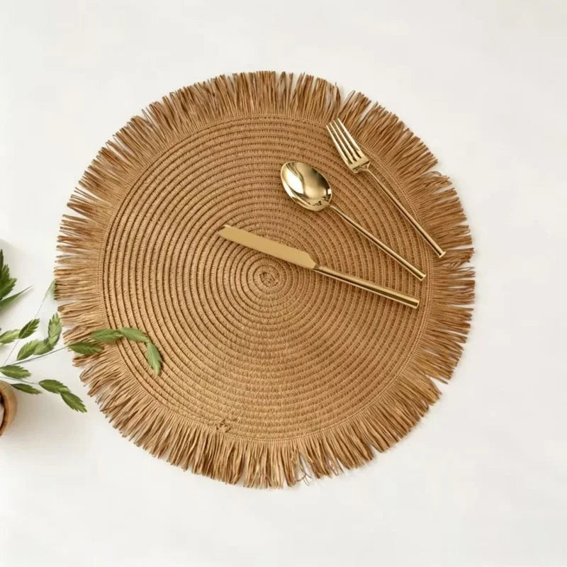 Sousplats Trançados com Franjas para Cozinha e Sala de Jantar, Resistentes ao Calor, Estilo Minimalista com Base Antiderrapante