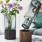 Vaso de vidro elegante com base de madeira para plantas hidropônicas, arranjo floral de mesa moderno, decoração de casa