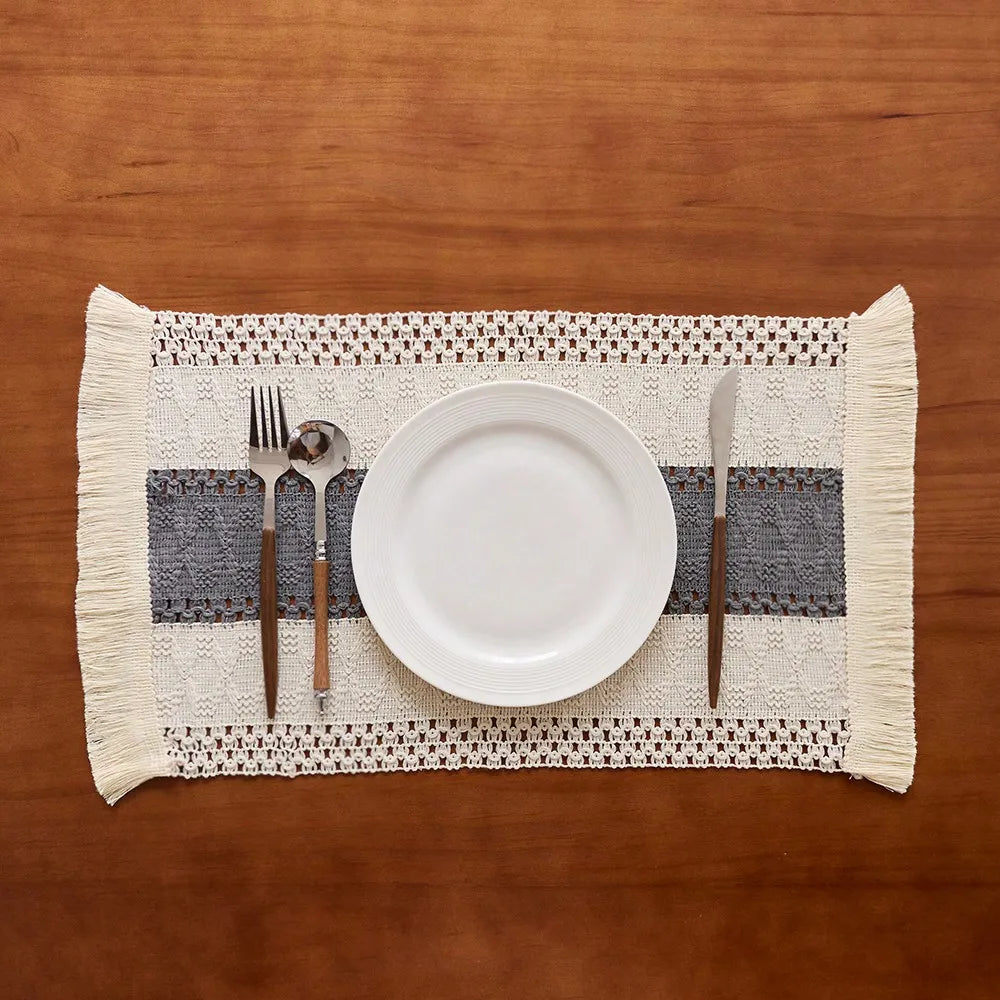 1/4/6 peças de Jogos Americanos Retangulares Estilo Fazenda, com Borlas Tecidas. Ideal para Decorar Mesas de Jantar e Cozinha
