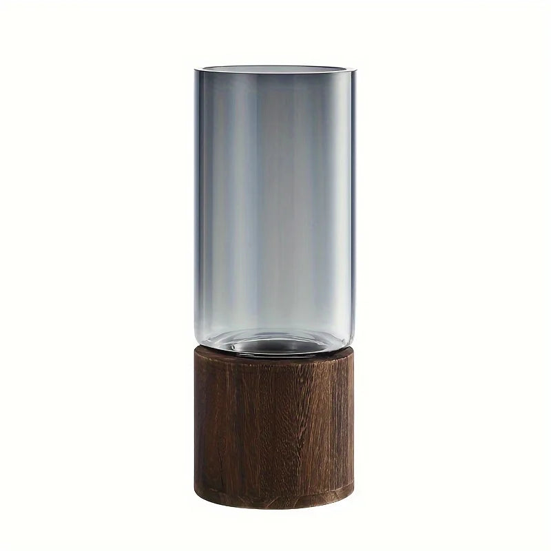 Vaso de vidro elegante com base de madeira para plantas hidropônicas, arranjo floral de mesa moderno, decoração de casa