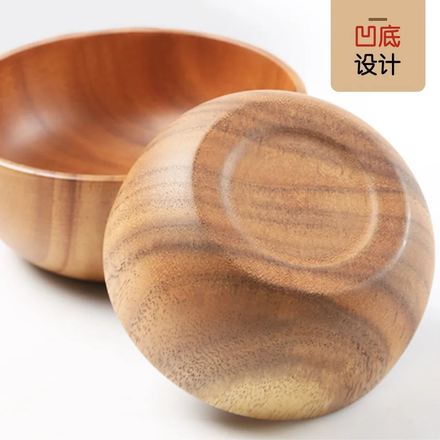 Tigela de madeira de acácia natural estilo japonês, tigela de sopa de arroz, recipiente de armazenamento de alimentos, salada, tigelas de frutas, utensílios de cozinha