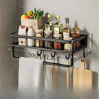 Rack de armazenamento multifuncional com haste, prateleira de temperos, parede, itens de cozinha, 1