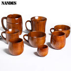 Copos retrô de madeira natural com barriga grande, estilo japonês, copo de água e leite, café, cerveja, chá, artesanal, natural, cozinha, bar, copos