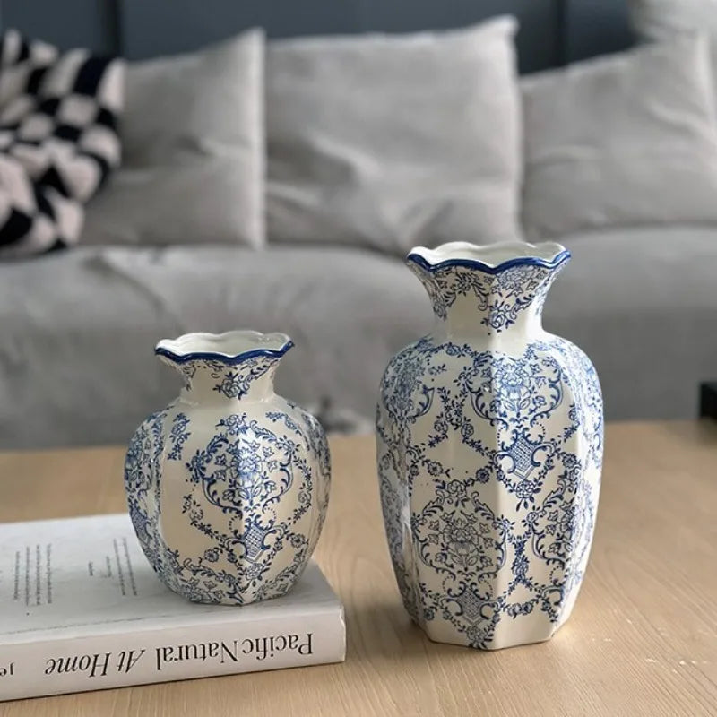 Vaso de porcelana azul e branco pintado à mão, decoração elegante para casa, sala de estar, entrada, desktop, arranjo de flores, exibição, 1 peça