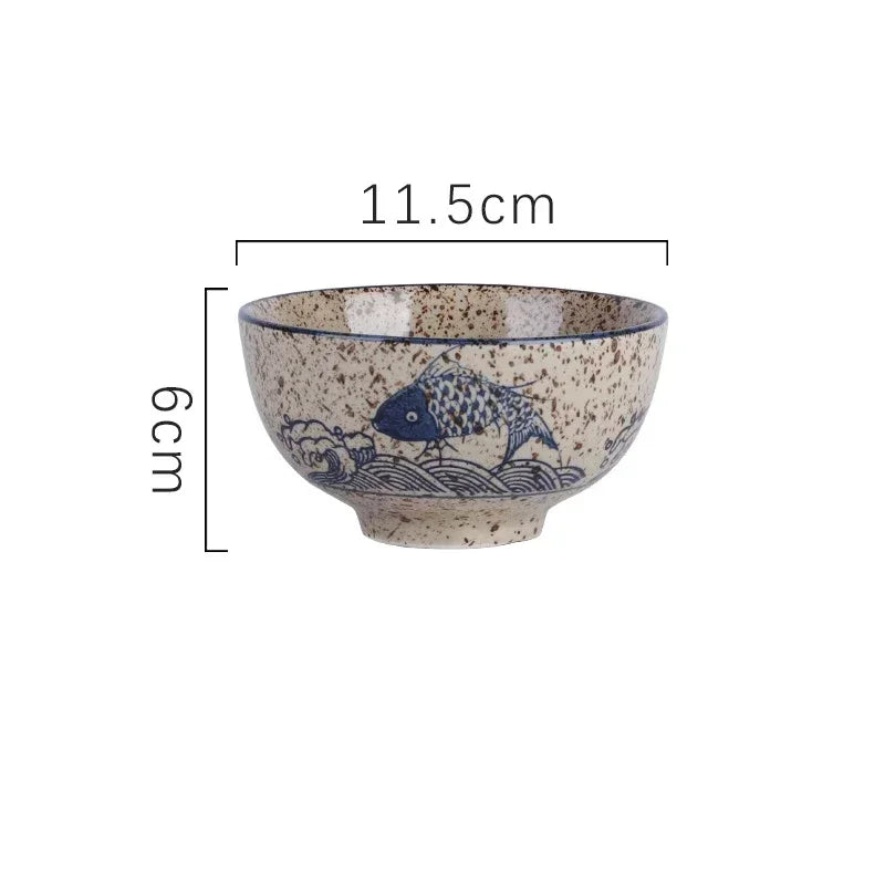 Japonês Retro Household Cerâmica Arroz Bowl, Restaurante e Home Louça, Comendo Pratos, Tigela de Sopa, 4,5 em