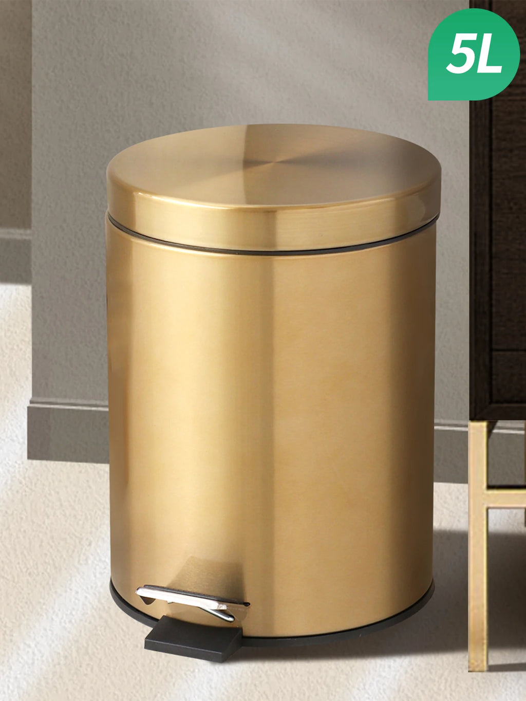 Moderno 5l de aço inoxidável champanhe silencioso hotel banheiro lixo e cozinha casa metal poubage pode pé ouro