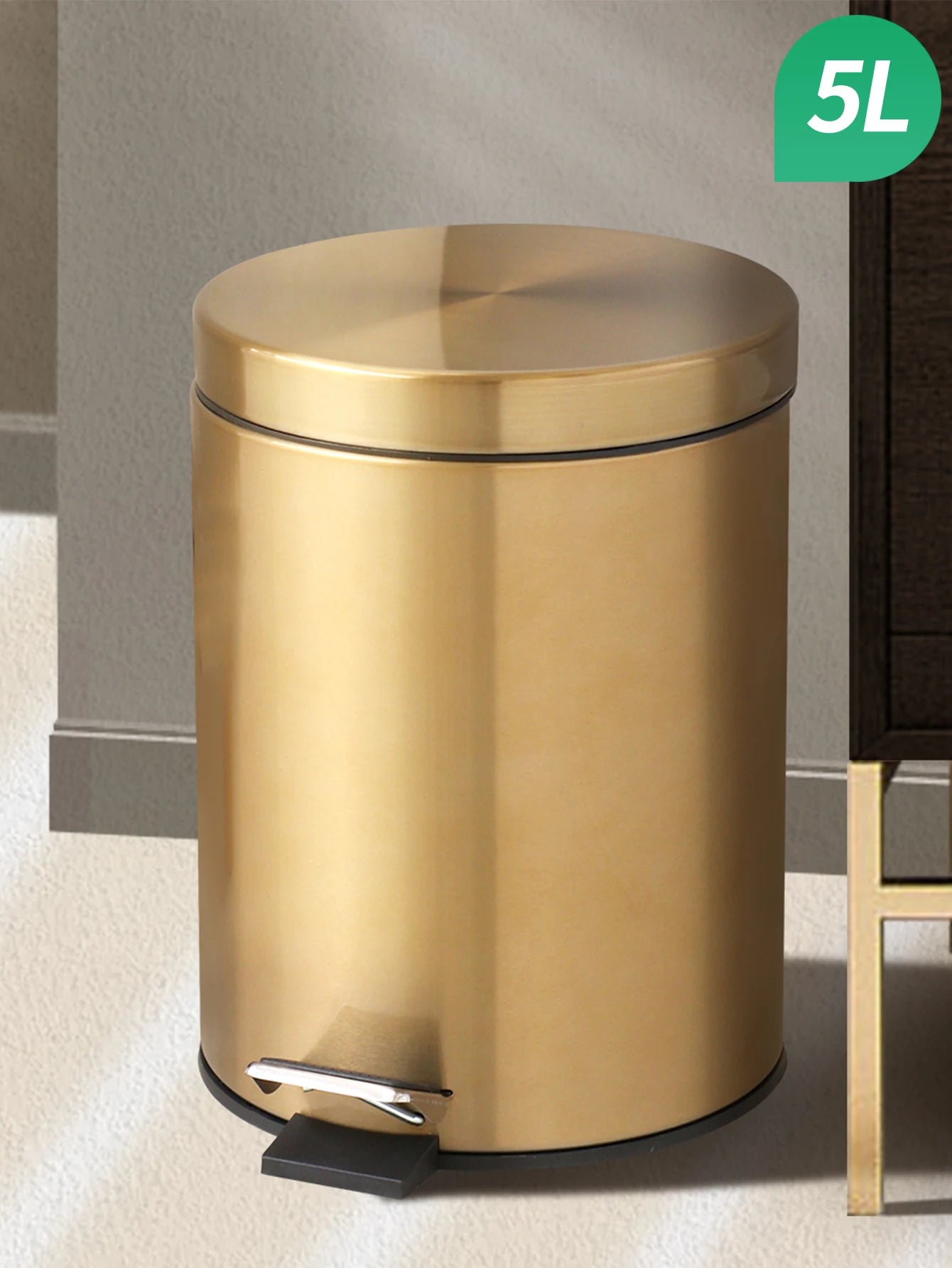 Moderno 5l de aço inoxidável champanhe silencioso hotel banheiro lixo e cozinha casa metal poubage pode pé ouro