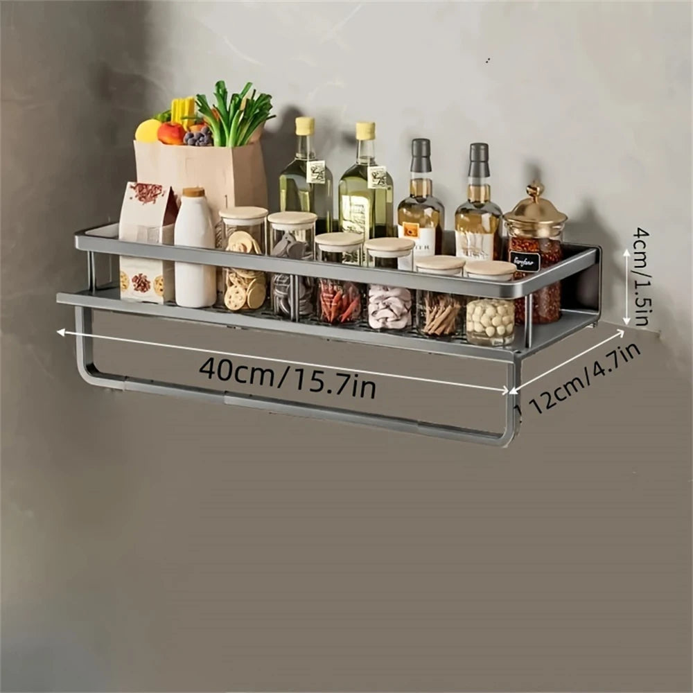 Rack de armazenamento multifuncional com haste, prateleira de temperos, parede, itens de cozinha, 1