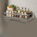 Rack de armazenamento multifuncional com haste, prateleira de temperos, parede, itens de cozinha, 1