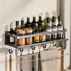 Rack de armazenamento multifuncional com haste, prateleira de temperos, parede, itens de cozinha, 1