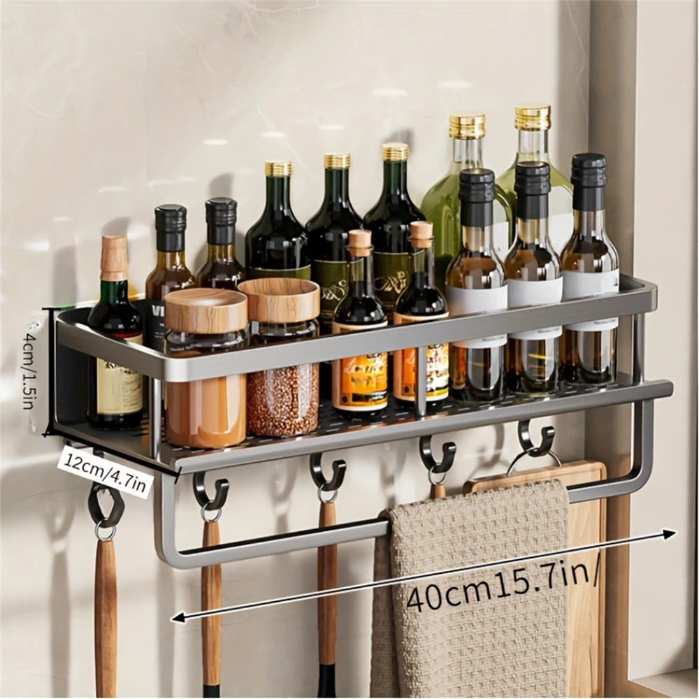 Rack de armazenamento multifuncional com haste, prateleira de temperos, parede, itens de cozinha, 1