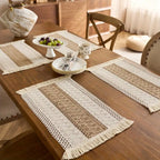 1/4/6 peças de Jogos Americanos Retangulares Estilo Fazenda, com Borlas Tecidas. Ideal para Decorar Mesas de Jantar e Cozinha