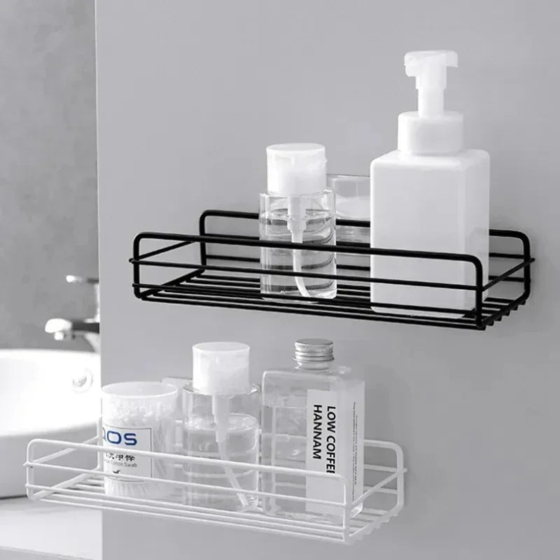 Montado na parede do banheiro prateleira de canto armazenamento ferro chuveiro dreno cesta cosméticos rack shampoo titular organizador do banheiro prateleiras parede
