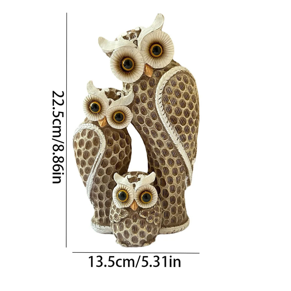 Família linda de três estátuas de coruja, decoração de casa, estátuas de coruja em prateleiras, decoração de coruja para amantes de coruja