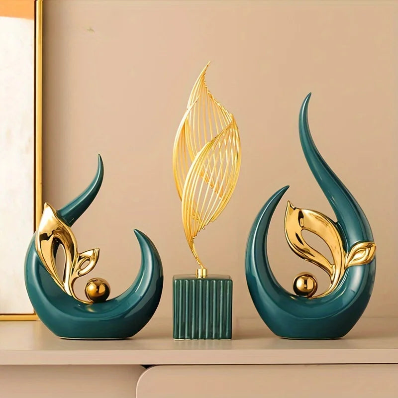 Estátuas cerâmicas luxuosas criativas para a sala de estar, esculturas nórdicas, acessórios da mesa do escritório, decoração da atmosfera