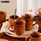 Copos retrô de madeira natural com barriga grande, estilo japonês, copo de água e leite, café, cerveja, chá, artesanal, natural, cozinha, bar, copos
