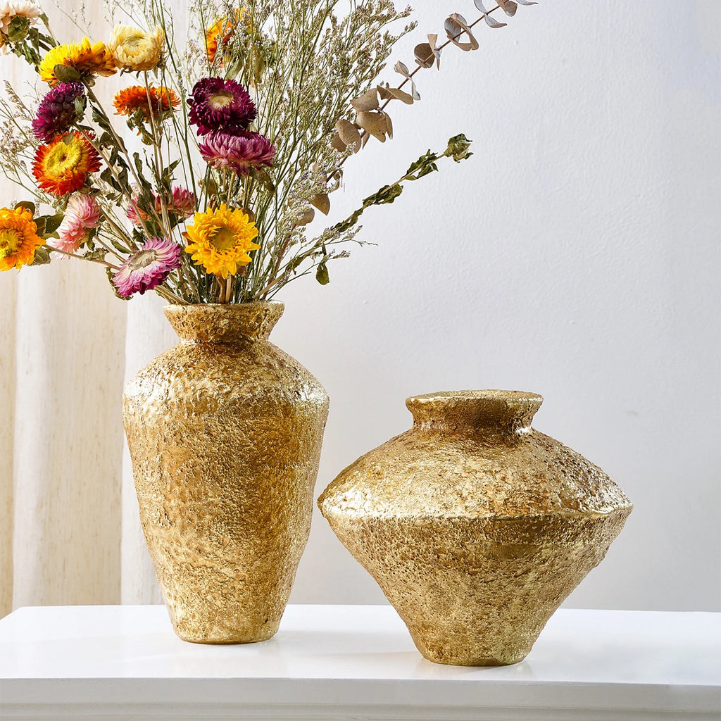 1 peça, um vaso decorativo em forma de jarra de terraço retrô, um vaso decorativo de casa com jarra de terraço dourada antiga