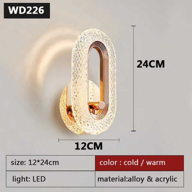 Nordic moderno decoração de luxo lâmpada parede base ferro acrílico abajur requintado noite arandela luz led quarto decoração brilho parede