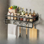 Rack de armazenamento multifuncional com haste, prateleira de temperos, parede, itens de cozinha, 1