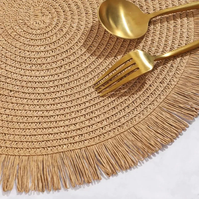 Sousplats Trançados com Franjas para Cozinha e Sala de Jantar, Resistentes ao Calor, Estilo Minimalista com Base Antiderrapante