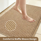 Tapete de banho waffle com borlas, super absorvente, antiderrapante, ultra macio, lavável à máquina, para casa, banheiro, chão ao lado da banheira, chuveiro