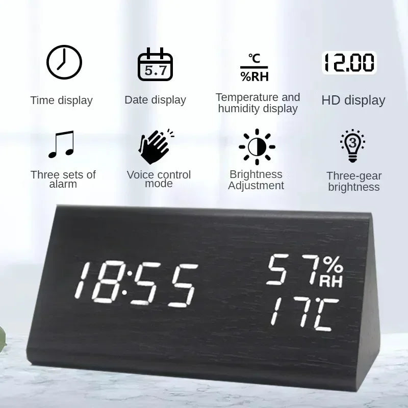 Led estudante despertador simples relógio de parede exibição temperatura controle som relógio mesa desktop decoração casa jardim