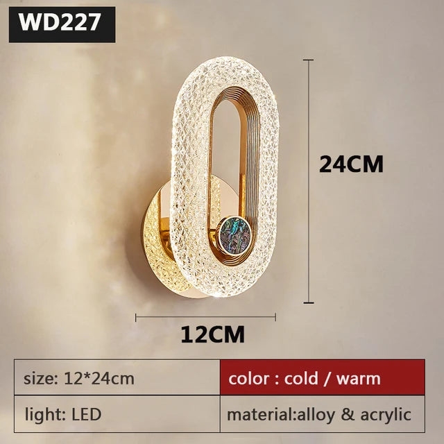 Nordic moderno decoração de luxo lâmpada parede base ferro acrílico abajur requintado noite arandela luz led quarto decoração brilho parede