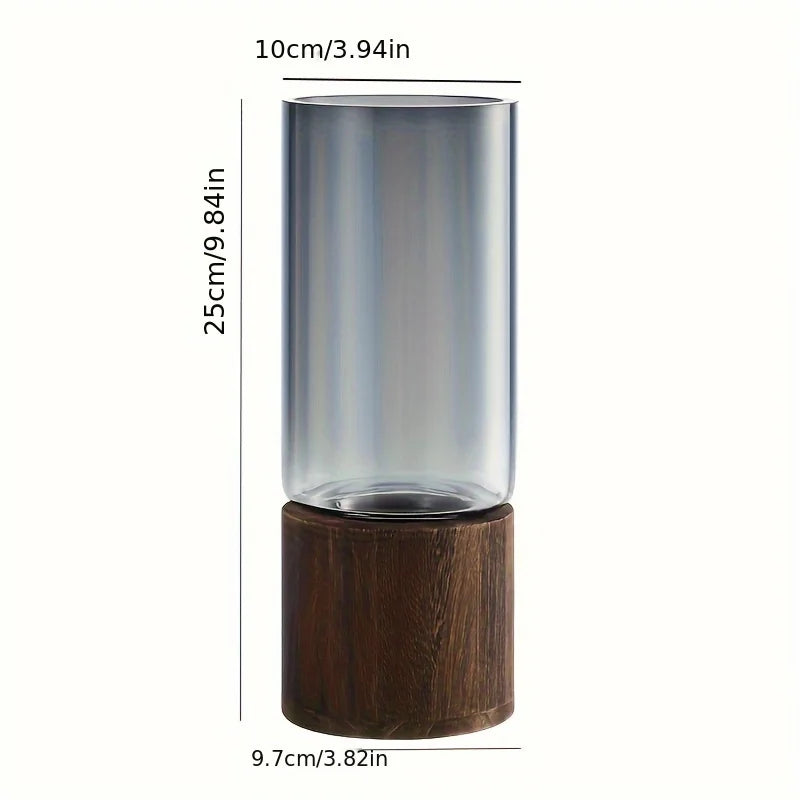 Vaso de vidro elegante com base de madeira para plantas hidropônicas, arranjo floral de mesa moderno, decoração de casa