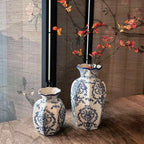 Vaso de porcelana azul e branco pintado à mão, decoração elegante para casa, sala de estar, entrada, desktop, arranjo de flores, exibição, 1 peça