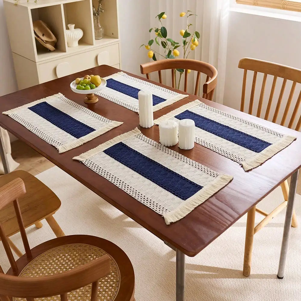 1/4/6 peças de Jogos Americanos Retangulares Estilo Fazenda, com Borlas Tecidas. Ideal para Decorar Mesas de Jantar e Cozinha