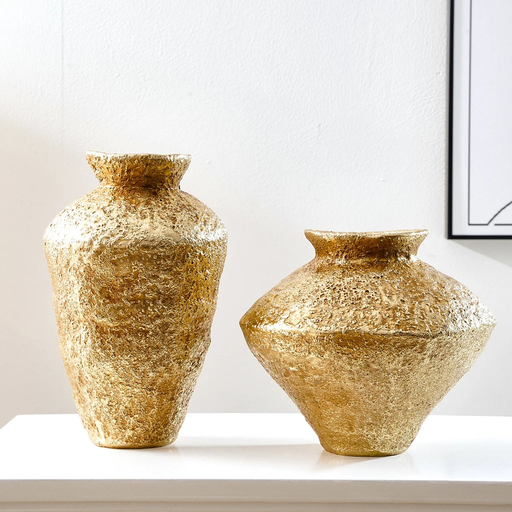 1 peça, um vaso decorativo em forma de jarra de terraço retrô, um vaso decorativo de casa com jarra de terraço dourada antiga