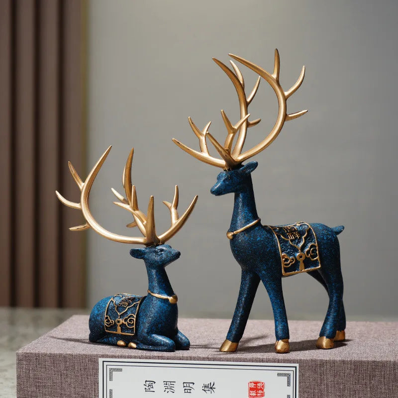2 pçs/set resina veado estatueta elk estátua rena bonito veado escultura natal casa desktop painel do carro decoração artesanato presente