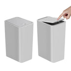 Lixeira de banheiro 10L lata de lixo pequena com tampa superior de imprensa para banheiro, quarto, sala de estar – cesto de lixo de plástico com tampa pop-up