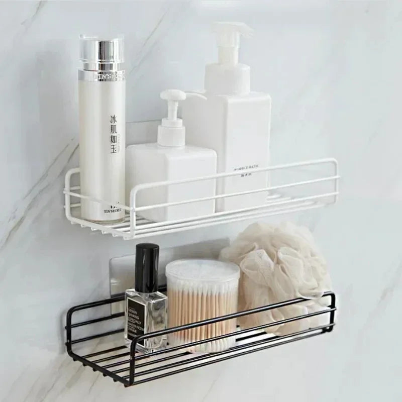 Montado na parede do banheiro prateleira de canto armazenamento ferro chuveiro dreno cesta cosméticos rack shampoo titular organizador do banheiro prateleiras parede