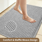 Tapete de banho waffle com borlas, super absorvente, antiderrapante, ultra macio, lavável à máquina, para casa, banheiro, chão ao lado da banheira, chuveiro