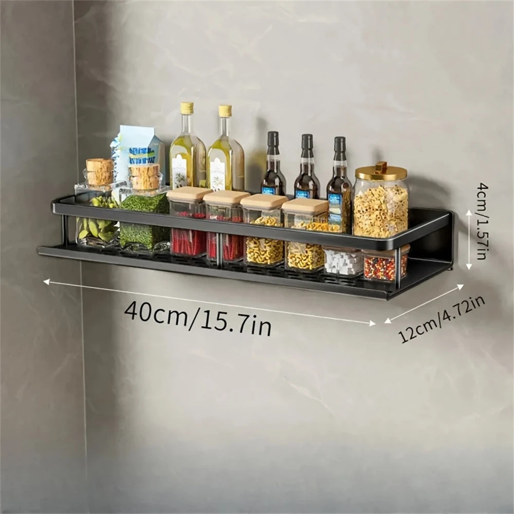 Rack de armazenamento multifuncional com haste, prateleira de temperos, parede, itens de cozinha, 1