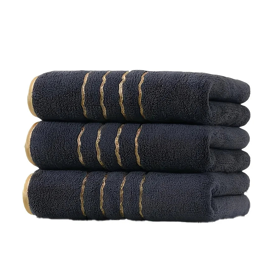 Conjunto de Toalhas Premium com Listras Douradas (3 Peças)