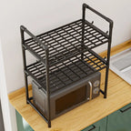Rack de armazenamento de cozinha multiuso - Prateleira ajustável espessada para micro-ondas, forno, organizador de bancada com ganchos de ferramentas