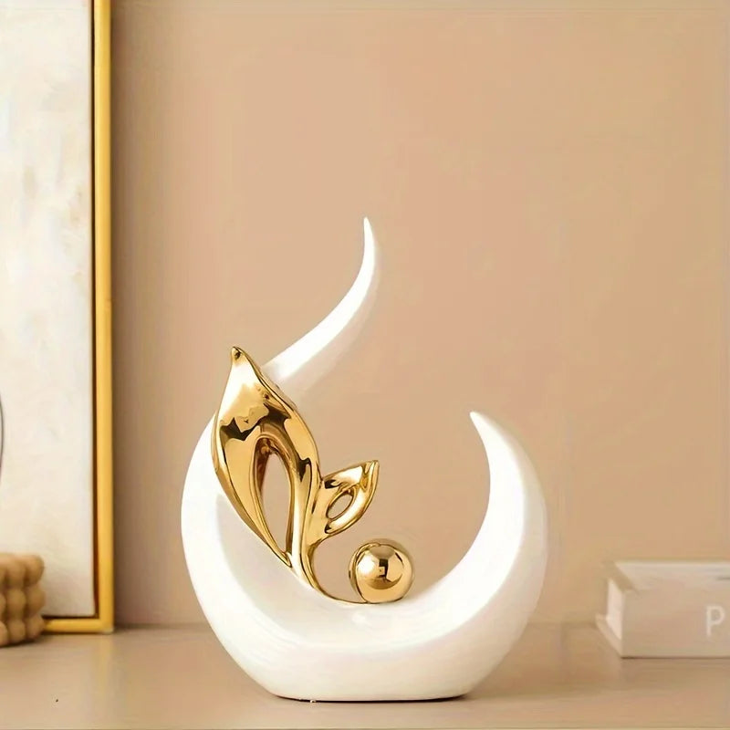Estátuas cerâmicas luxuosas criativas para a sala de estar, esculturas nórdicas, acessórios da mesa do escritório, decoração da atmosfera