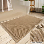 Tapete de banho waffle com borlas, super absorvente, antiderrapante, ultra macio, lavável à máquina, para casa, banheiro, chão ao lado da banheira, chuveiro