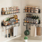 Rack de armazenamento multifuncional com haste, prateleira de temperos, parede, itens de cozinha, 1