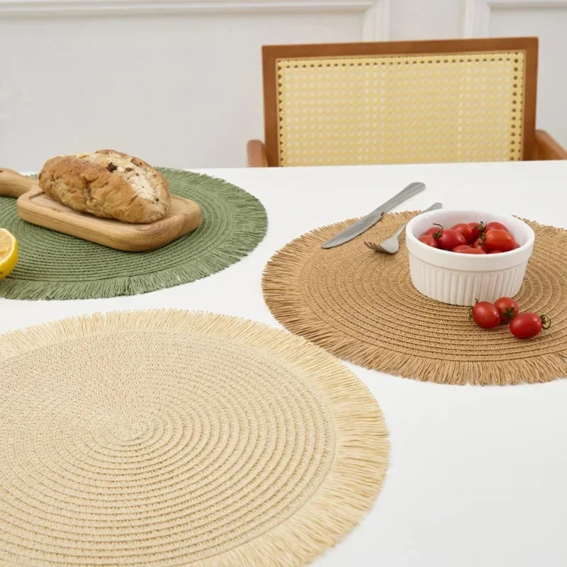 Sousplats Trançados com Franjas para Cozinha e Sala de Jantar, Resistentes ao Calor, Estilo Minimalista com Base Antiderrapante
