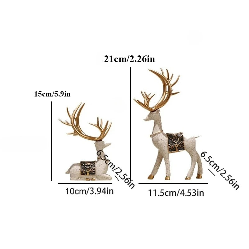 2 pçs/set resina veado estatueta elk estátua rena bonito veado escultura natal casa desktop painel do carro decoração artesanato presente