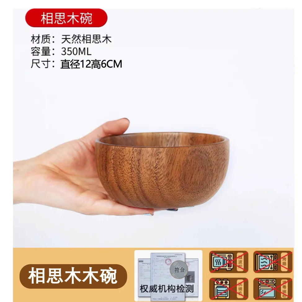 Tigela de madeira de acácia natural estilo japonês, tigela de sopa de arroz, recipiente de armazenamento de alimentos, salada, tigelas de frutas, utensílios de cozinha